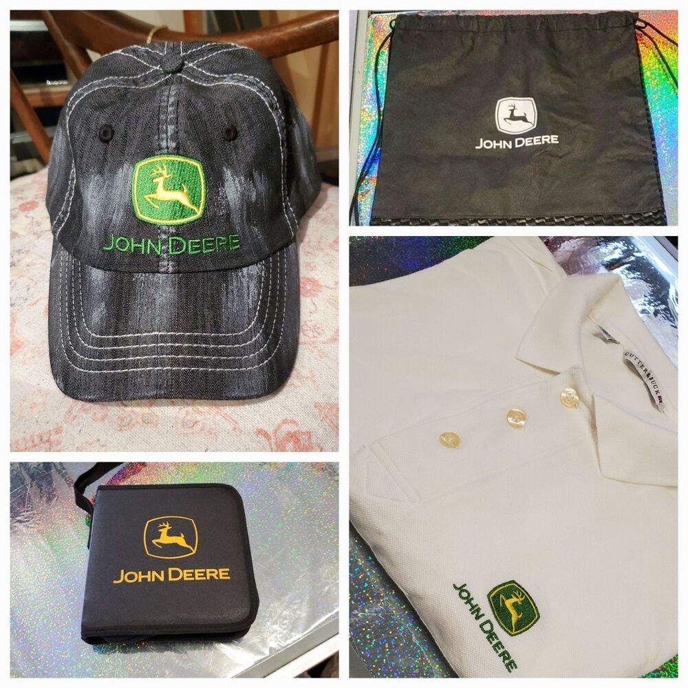 John Deere Baseball Hat, Cinch Backpack, Polo Shirt, & CD / DVD Binder Gift Set